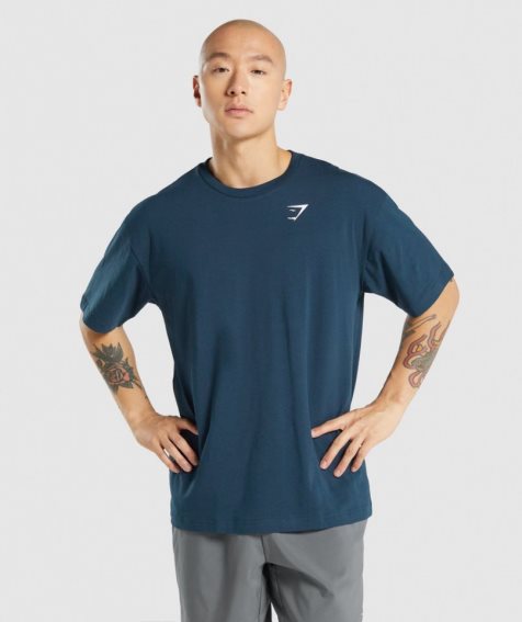 Men's Gymshark Essential Oversized T-Shirts Navy | CA 73D8A1